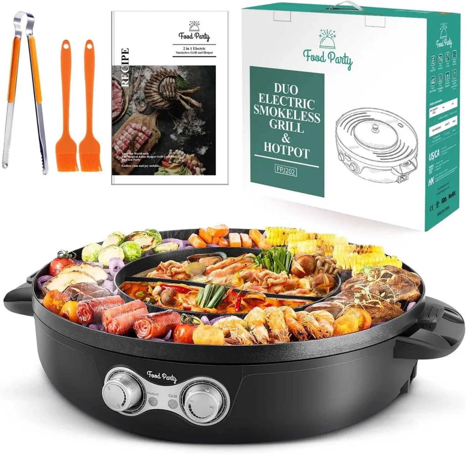 Elektrischer Hot Pot und Grill für 8 Personen - 220V, 2200W, Abnehmbarer Topf