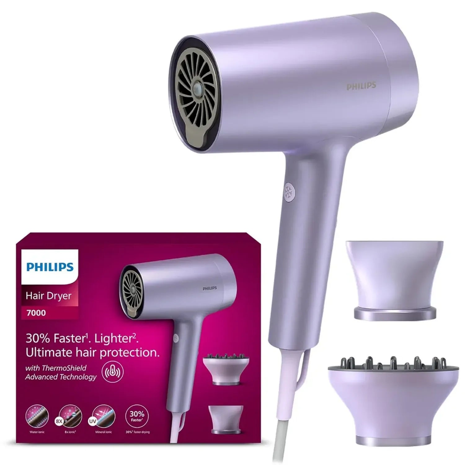 Philips Haartrockner Serie 7000, ThermoShield-Technologie, mit Mineral- und Ionenpflege, 1800 W, Modell BHD720/13