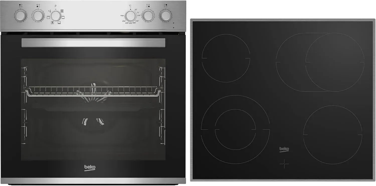 Beko Einbau-Herd-Set mit Multifunktion und Glaskeramik, SteamShine und AeroPerfect, Schwarz-Edelstahl