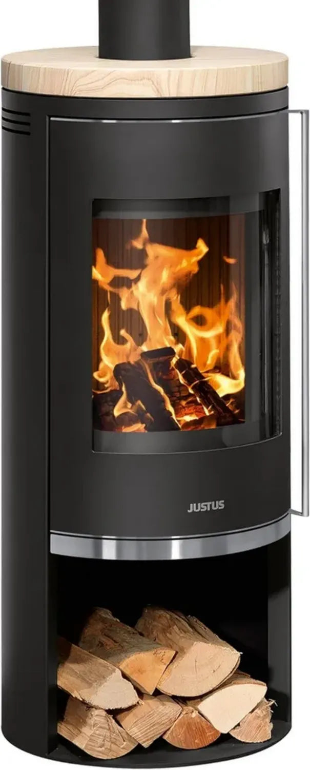 Justus Faro 2.0 Kaminofen Stahl Schwarz mit Sandsteinplatte, Energieklasse A+