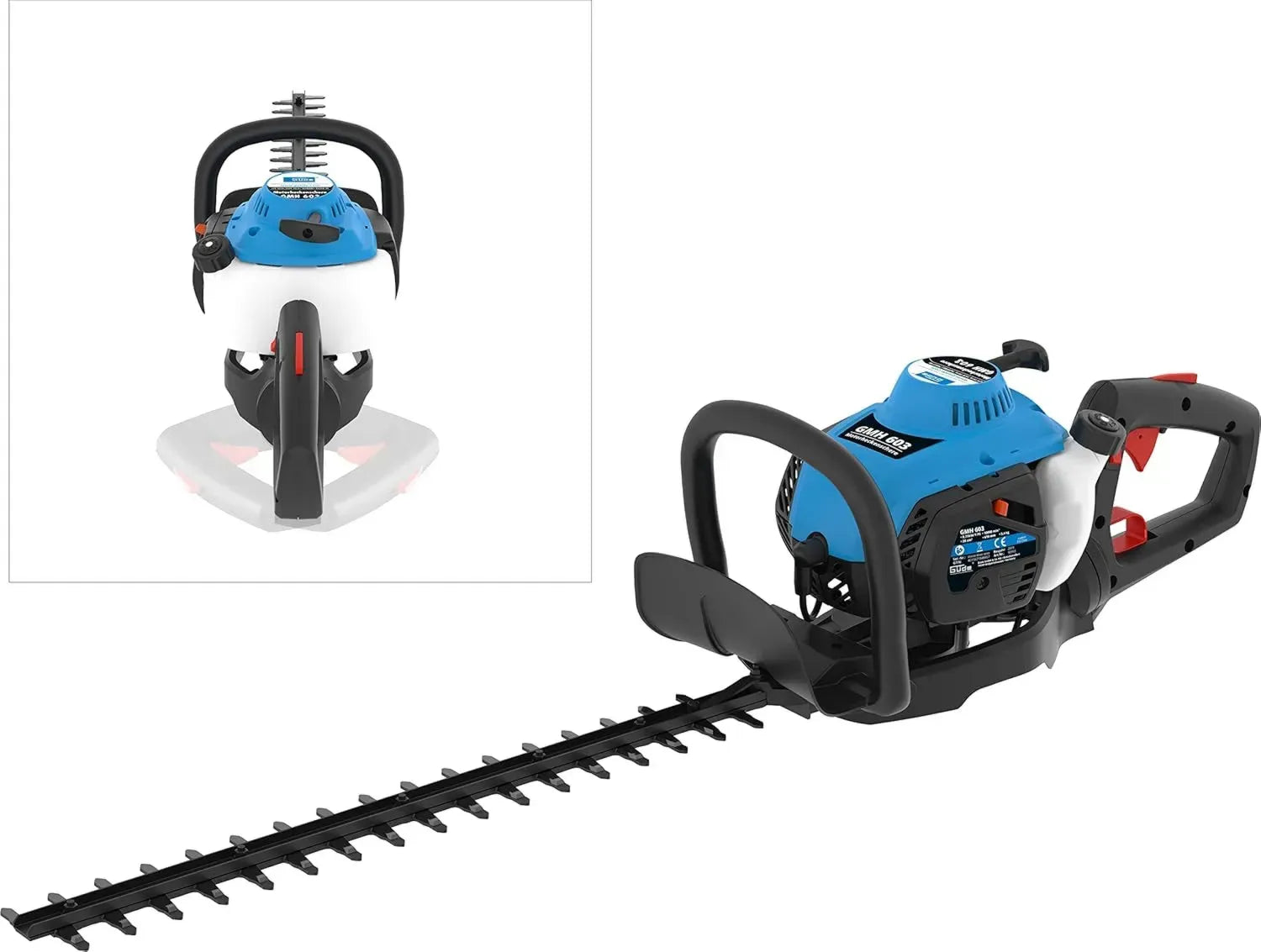 Güde Benzin-Heckenschere GMH 603, 0,75 kW Motor, Rückstoßstart, Blau/Schwarz