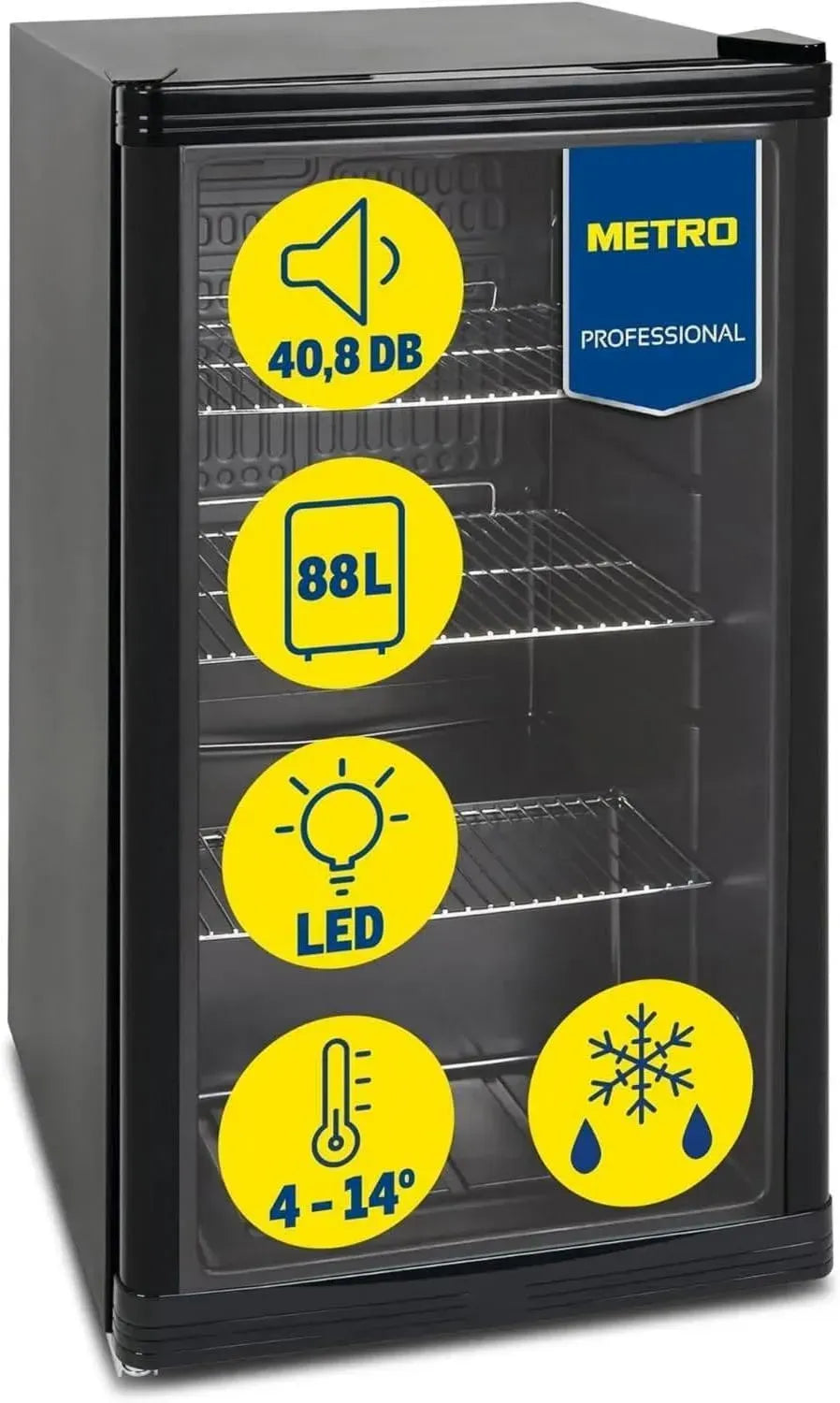 Kompakter METRO Professional Kühlschrank, 88L, Energieeffizient, Schwarz