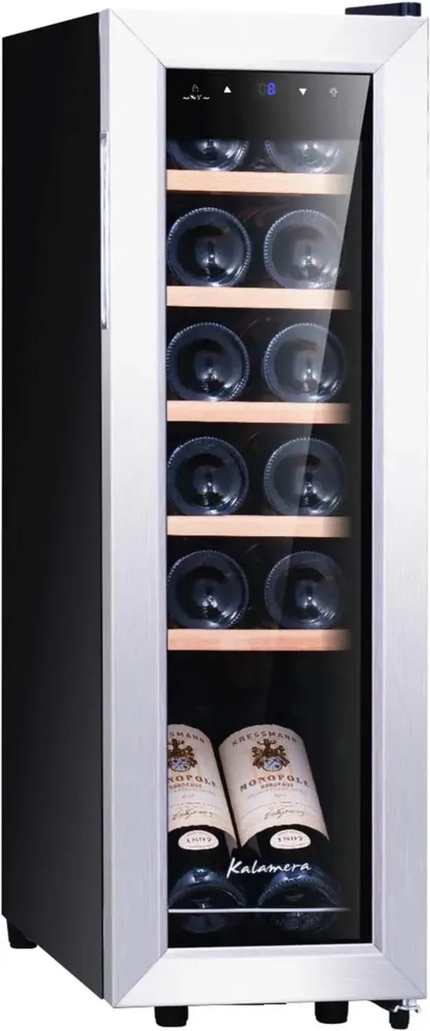 Kalamera Kompakter Weinkühlschrank für 12 Flaschen, 35 Liter, leiser Kompressor, Temperaturbereich 5-18°C, Modell KRC-35FCSS