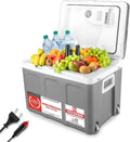 Elektrische Kühlbox 45L mit 12V/230V Anschlüssen - Thermoelektrischer Mini-Kühlschrank auf Rollen für Auto, Camping und Reisen - Grau